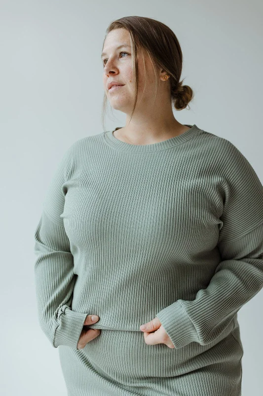 RIBBED CROPPED SWEATER IN FADED JADE Layered Multi-layer Single Layer