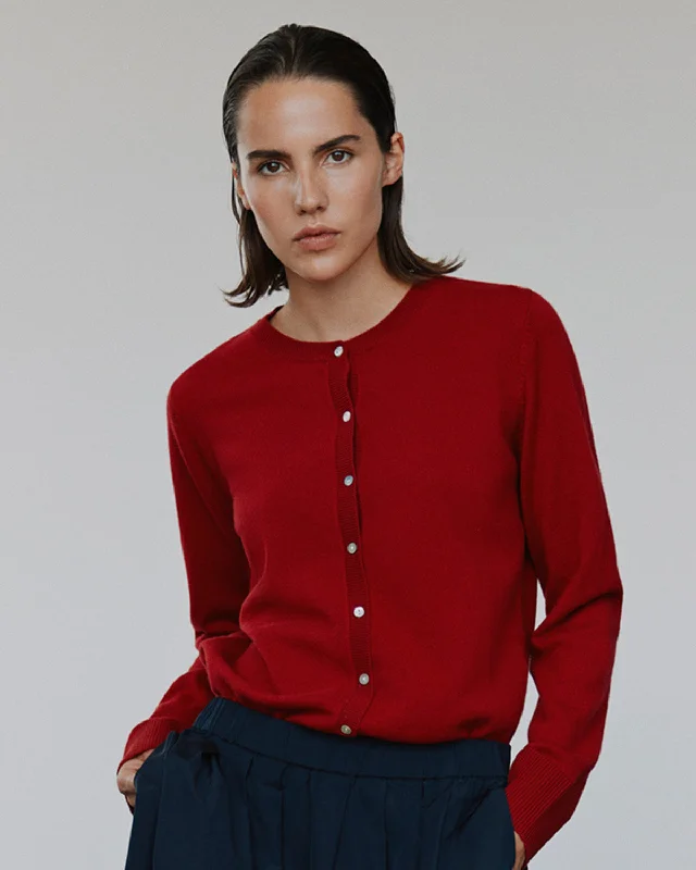CISSESW CARDIGAN - Red Front Pockets Side Pockets Patch Pockets