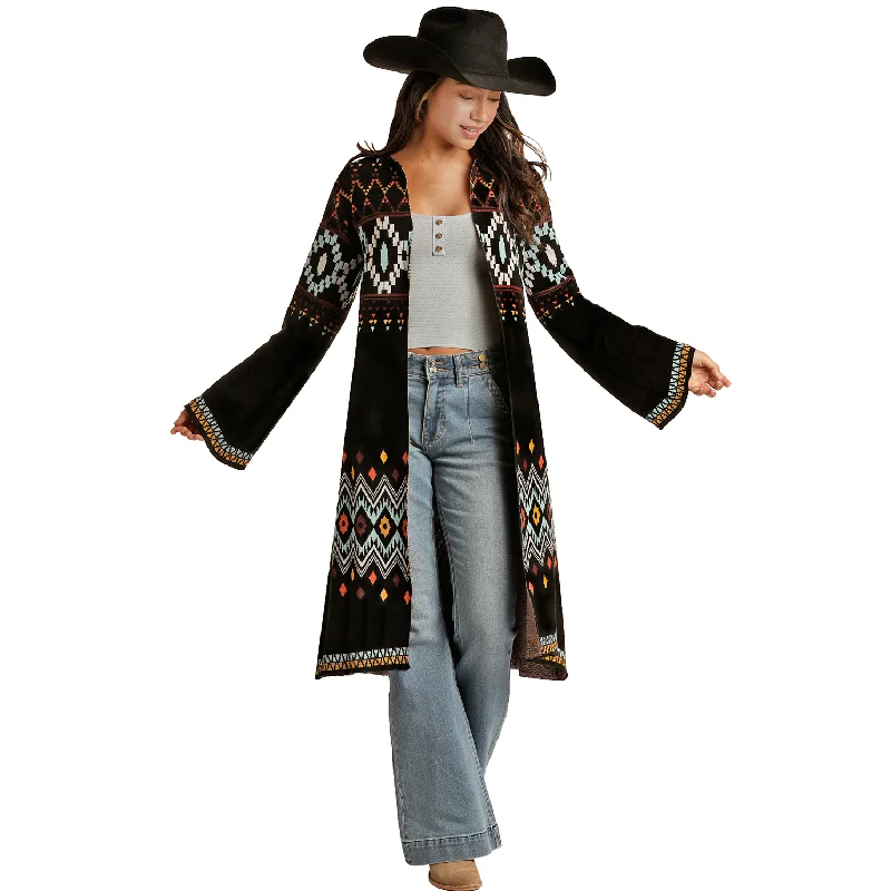Powder River® Ladies Jacquard Aztec Long Sleeve Cardigan PRWO95RZX9-01 Terry Terry Cloth Terry Knit
