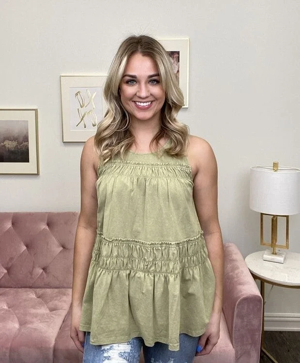 Keeping You Women's Flared Ruffled Tank Top breathable tank top