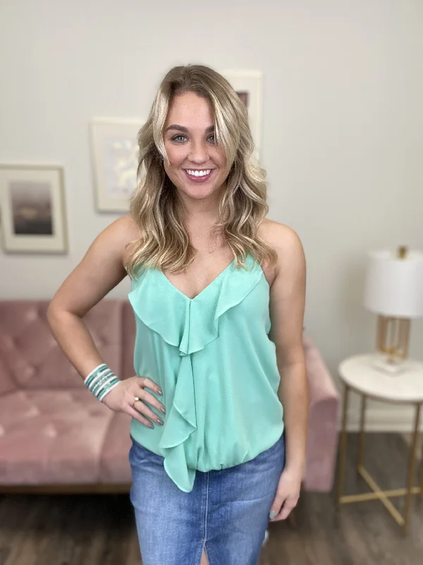 Turn Me Up Women's Ruffle Racerback Tank Top * Final Sale* solid color tank