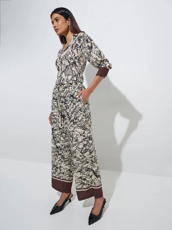Wardrobe Brown Animal Print Design High-Rise Trousers Trousers Elastic Waist Soft