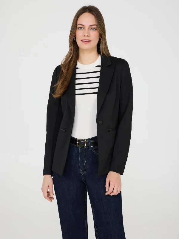 1-Button Blazer With Zipper Pockets Women's Trench Blazer