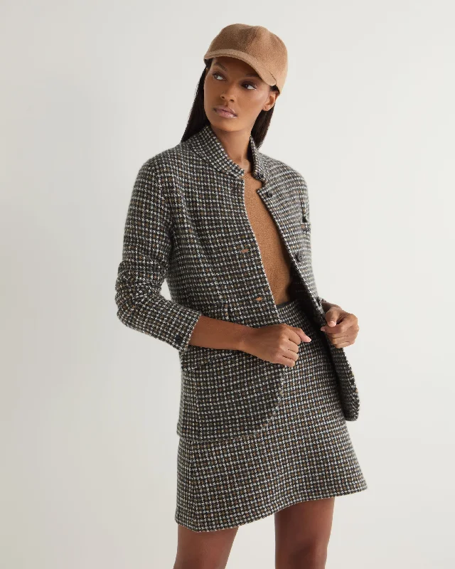 Women's Dogtooth Utility Cashmere Blazer Brown New Women's Blazer
