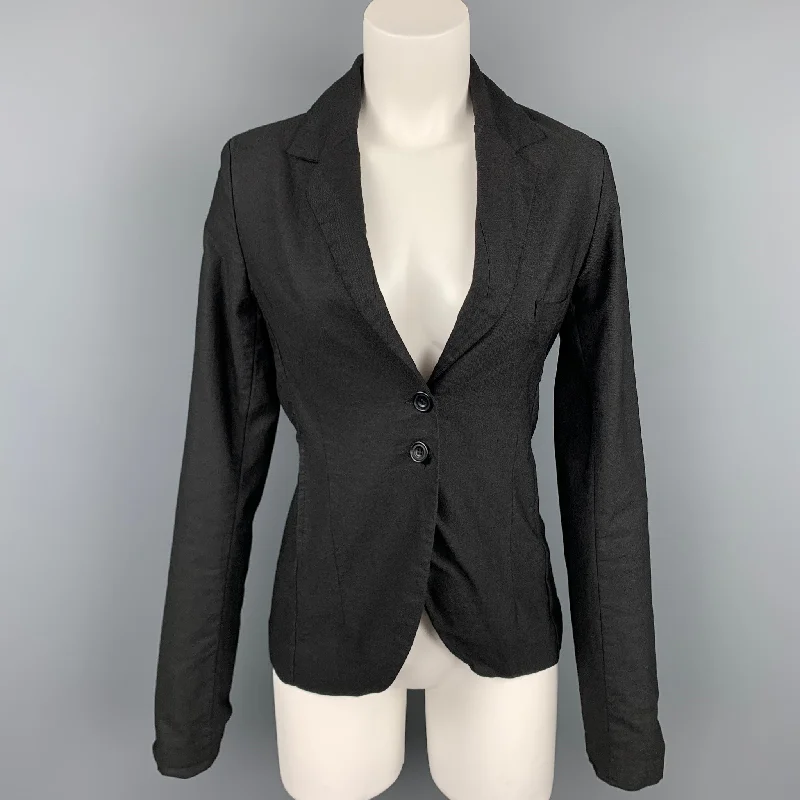 HAZEL BROWN Size 2 Black Cotton / Lycra Notch Lapel Buttoned Blazer Women's Luxurious Jacket