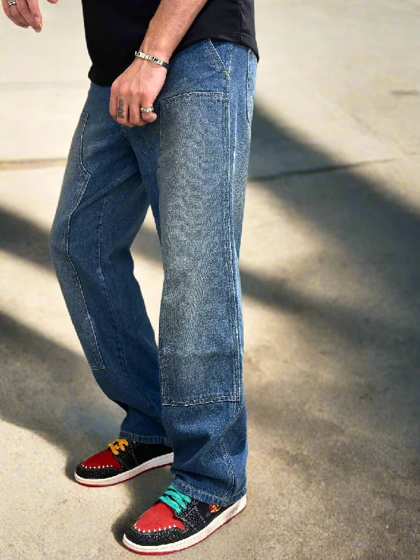 Blue Heavy Duty Denim Work Trousers Trousers Fleece Cozy