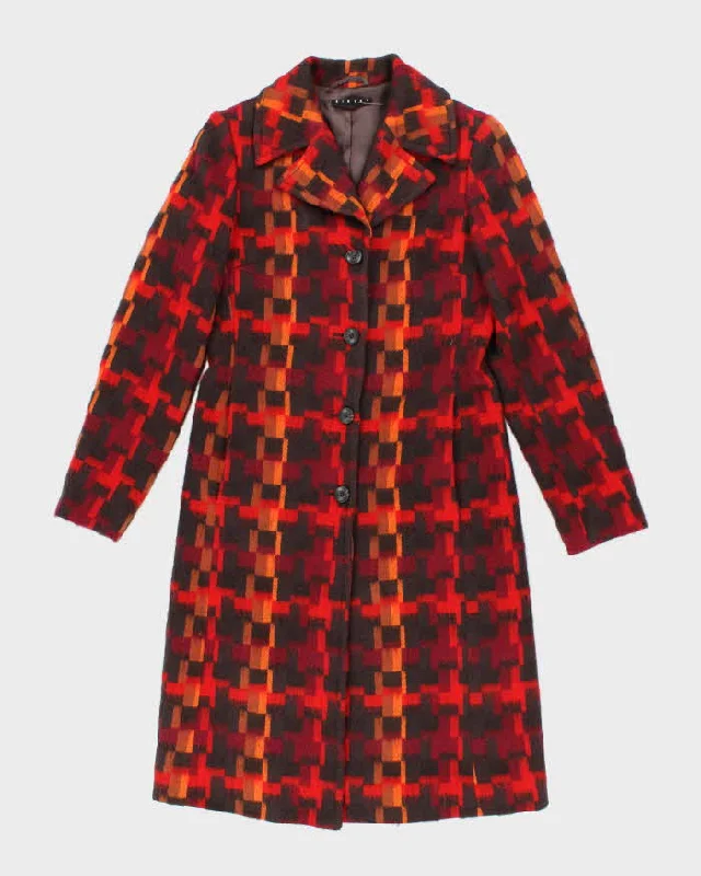 Vintage Sisley Multi Coloured Wool & Mohair Blend Coat - S Crew Neck V-Neck Boat Neck Vintage Sisley Multi Coloured Wool & Mohair Blend Coat - S Crew Neck V-Neck Boat Neck