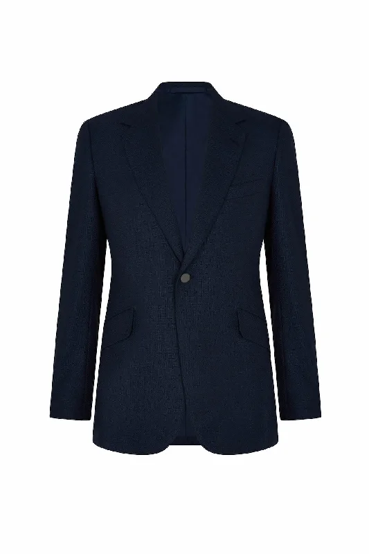 Blue Hopsack Basket Weave Single Breasted Blazer Women's Trendy Jacket