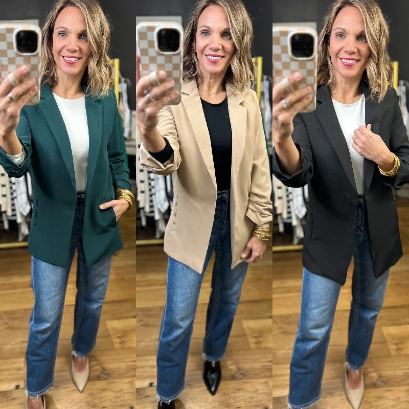 Ready Or Not 3/4 Ruched Sleeve Blazer - Multiple Options Women's Trendy Blazer