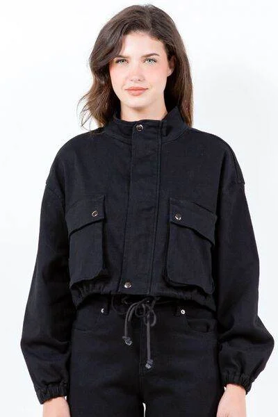 American Bazi Drawstring Hem Cargo Pocket Cropped Worker Jacket Plus Size Elasticated Jacket Padded Jacket Insulated Jacket