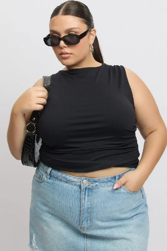 Black Tank Top Side Ruched Supersoft boho tank top