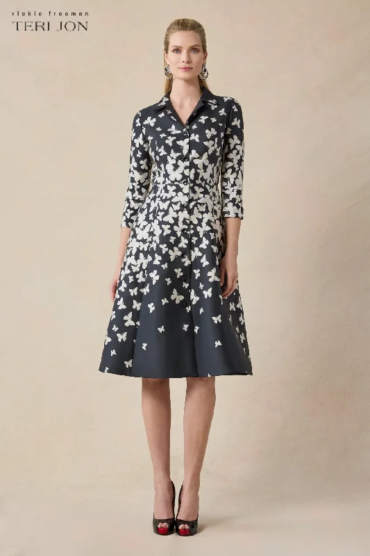 Mikado Butterfly Pattern Coat Dress Hooded Caped Scarf