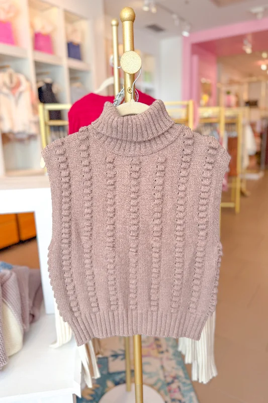 Taupe Textured Sleeveless Turtleneck Sleeveless Sweater Mesh Blend Leather Blend Suede Blend