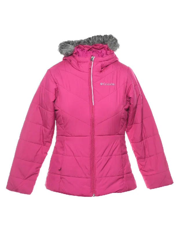 Columbia Pink Hooded Fur Trim Puffer Jacket - S Satin Jacket Silk Jacket Chiffon Jacket Columbia Pink Hooded Fur Trim Puffer Jacket - S Satin Jacket Silk Jacket Chiffon Jacket