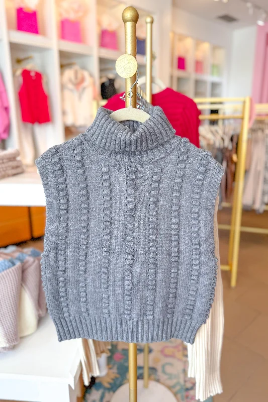 Grey Textured Sleeveless Turtleneck Sleeveless Sweater Lace Blend Ribbed Blend Corduroy Blend