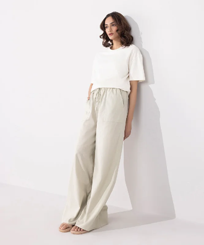 Wide Leg Linen Blend Trousers Trousers trendy modern