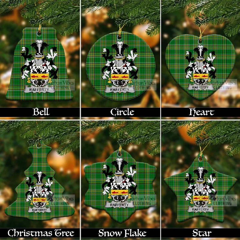 Rafferty Irish Clan Tartan Christmas Ceramic Ornament with Coat of Arms Vent Hem Cuff Rafferty Irish Clan Tartan Christmas Ceramic Ornament with Coat of Arms Vent Hem Cuff