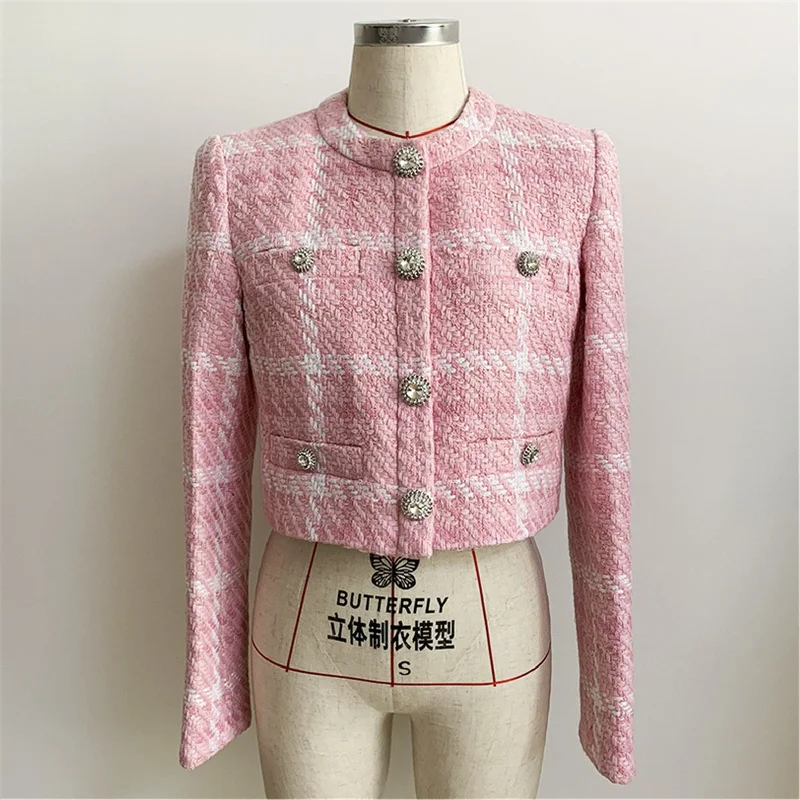 Women's Jewellery Buttons Tweed Pink Crop Blazer + Skirt Women's Handmade Blazer