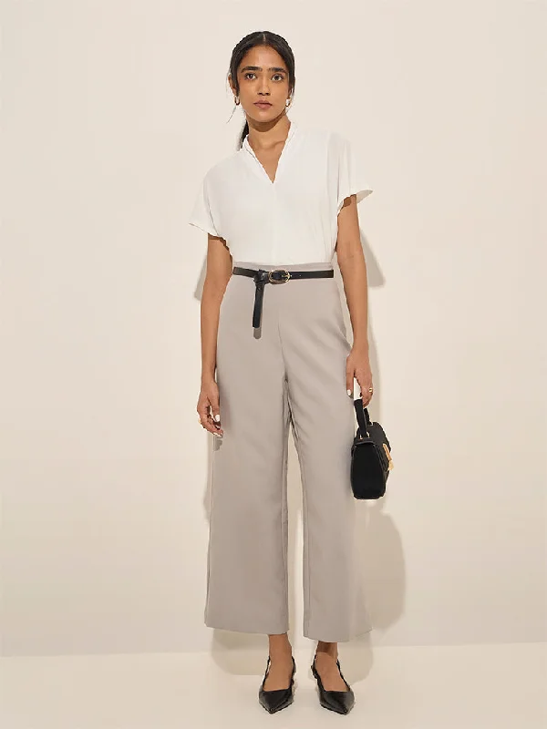 Wardrobe Grey High-Rise Flared Trousers Trousers Corduroy Warm
