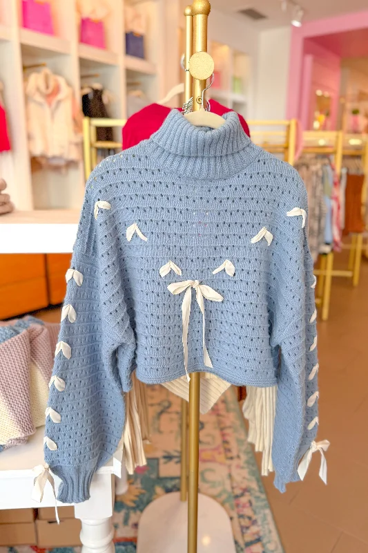 Baby Blue Ribbon Thread Knit Sweater Bright Pastel Dark