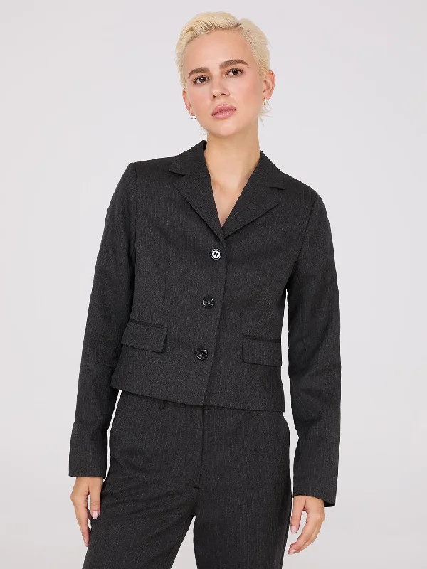 Short 3-Button Herringbone Blazer Women's Print Jacket