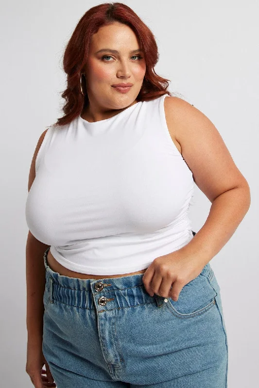 White Tank Top Sleeveless Longline Ruched Supersoft sequin tank top