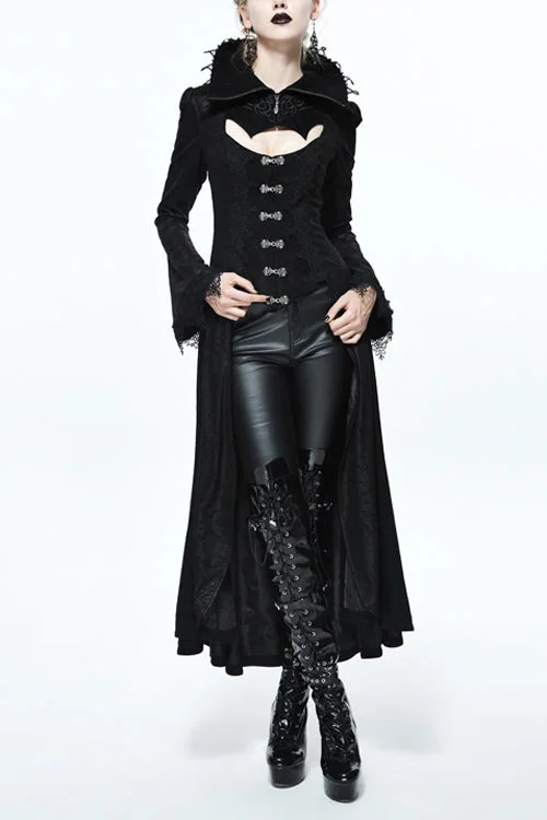 Black Floral Pattern Embroidered Womens Gothic Coat Appliqued Beaded Sequined