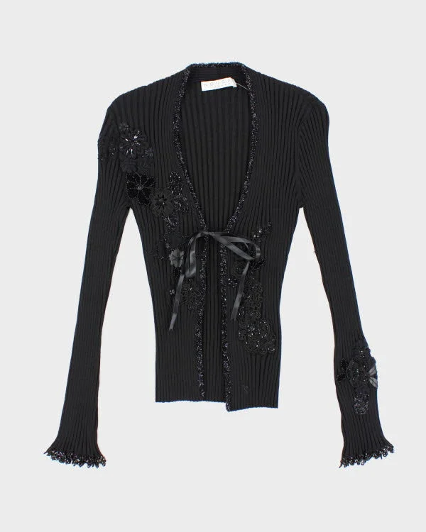 Vintage 90s Nougat Sequined Black Cardigan - S Elasticated Padded Insulated