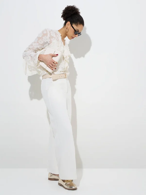 Wardrobe Off-White Solid High-Rise Trousers Trousers Top Rated