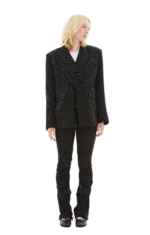 Signature Split Blazer (Black Pinstripe) Women's Boutique Jacket
