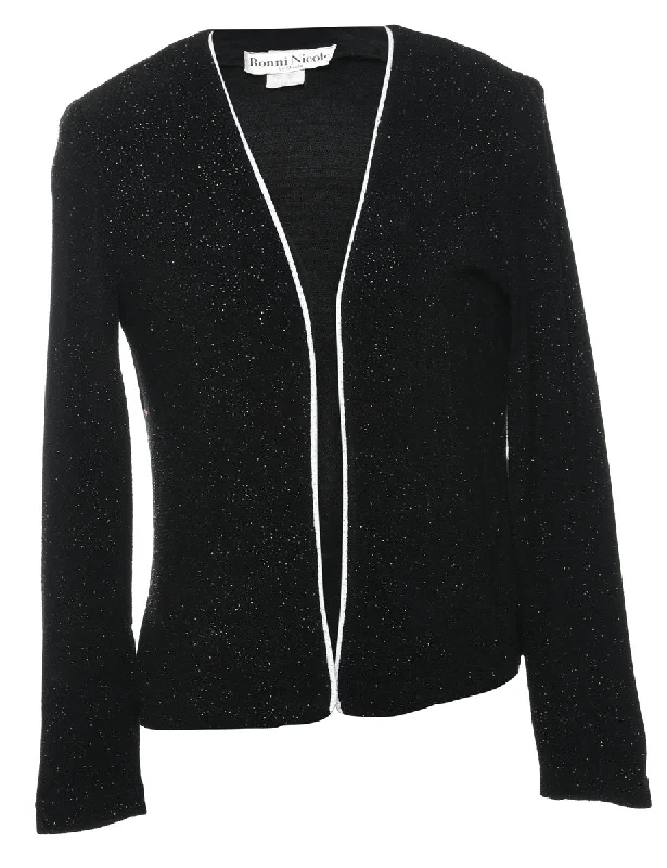 Classic Black Sparkly Contrast Trim Evening Jacket - S Hoodie Zip-Up Jacket Button-Up Jacket Classic Black Sparkly Contrast Trim Evening Jacket - S Hoodie Zip-Up Jacket Button-Up Jacket