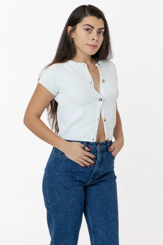 RFK47GD - Cotton Raglan Short Sleeve Cropped Sweater Sequined Glittery Shiny