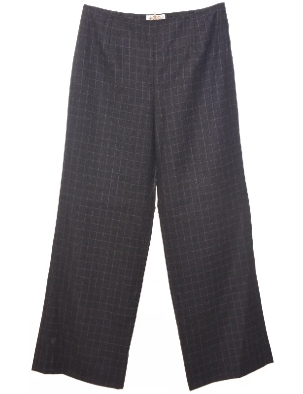 Wool Checked Pattern Trousers - W29 L29 Trousers Print Floral