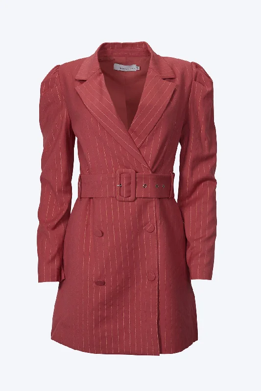 KAYLA PINSTRIPE BELTED BLAZER DRESS Women's Formal Blazer