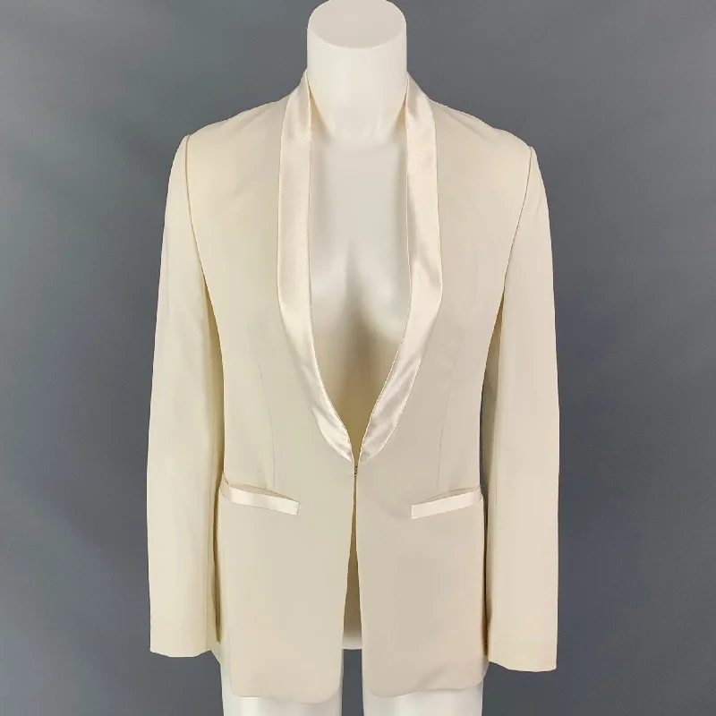 PORTS 1961 Size 0 Cream Wool Satin Trim Tuxedo Blazer Women's Classic Blazer