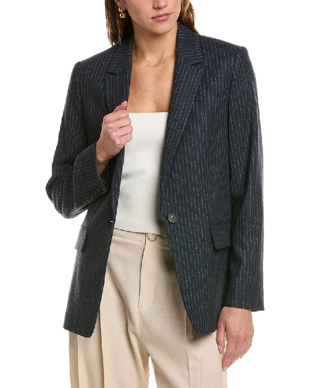 Vince Pinstripe Flannel Wool-Blend Blazer Women's Trendy Jacket