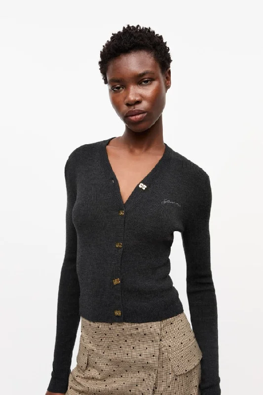 GANNI Mini Ribbed Merino Cardigan Terry Blend Velvet Blend Canvas Blend