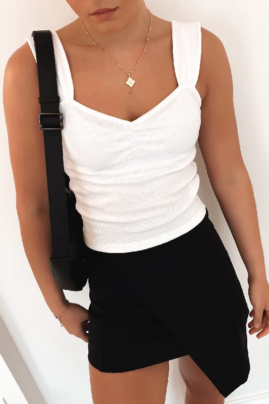 Storm Rib Ruched Tank White solid color tank