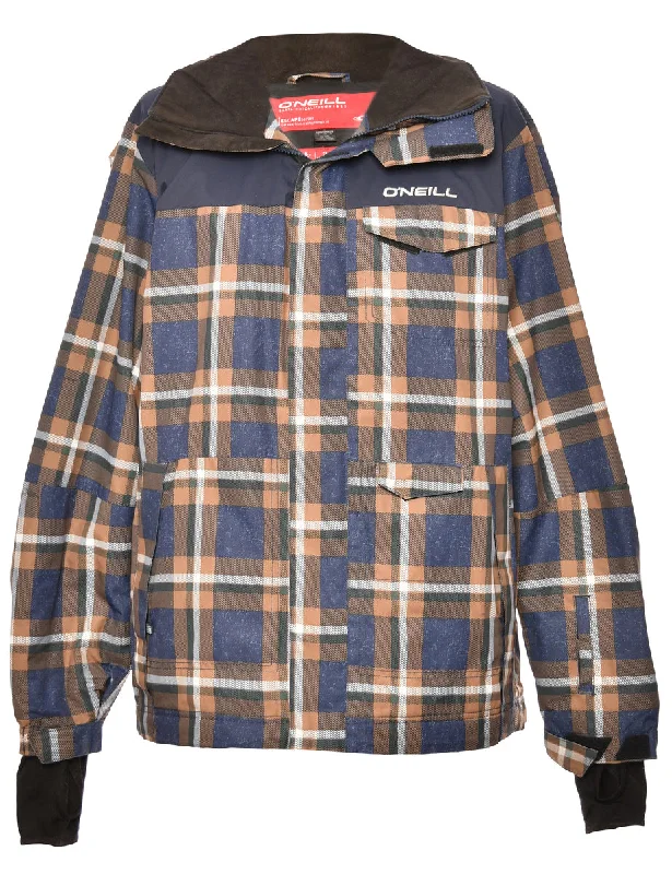 Checked Navy & Coral O'Neill Mountaineering Jacket - L Faux Fur Fabric Real Fur Fabric Shearling Fabric Checked Navy & Coral O'Neill Mountaineering Jacket - L Faux Fur Fabric Real Fur Fabric Shearling Fabric