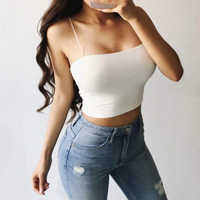 Stylish Women’s Summer Sleeveless Crop Top - Sexy Cotton Tank with Adjustable Straps for Fitness and Casual Wear, Available in Classic Black & White yoga tank top