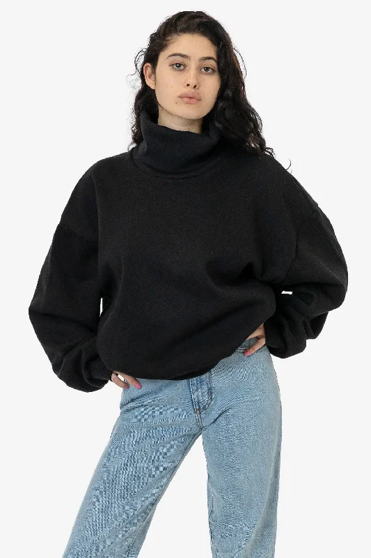 HF-313 - Heavy Fleece Oversized Turtleneck Sweater with Contrast Rib Stretchy Elastic Breathable