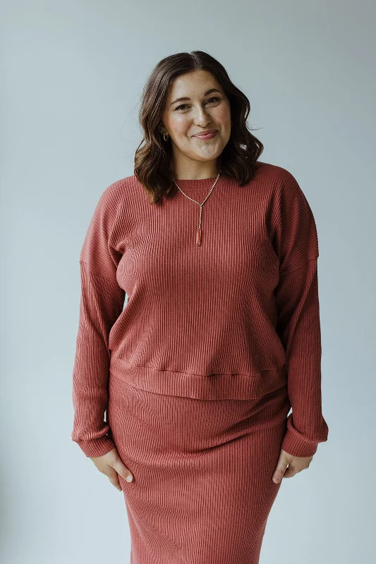 RIBBED CROPPED SWEATER IN SMOKEY ROSEWOOD Thin Thick Dense