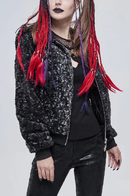 Black/White Two Tone Woolen Grain Fleece Metal Five Pointed Star Zipper Women's Punk Coat Trench Wool Cashmere Black/White Two Tone Woolen Grain Fleece Metal Five Pointed Star Zipper Women's Punk Coat Trench Wool Cashmere