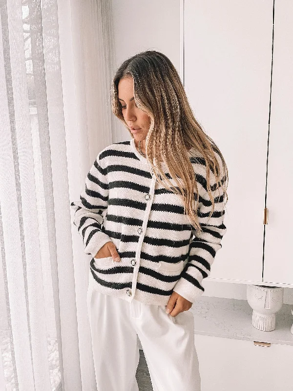 Avianna Cardigan - Black Stripe Beaded Cardigan Sequined Faux Fur