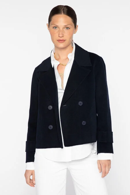 Kinross Cashmere Short Trench Coat Denim Leather Suede