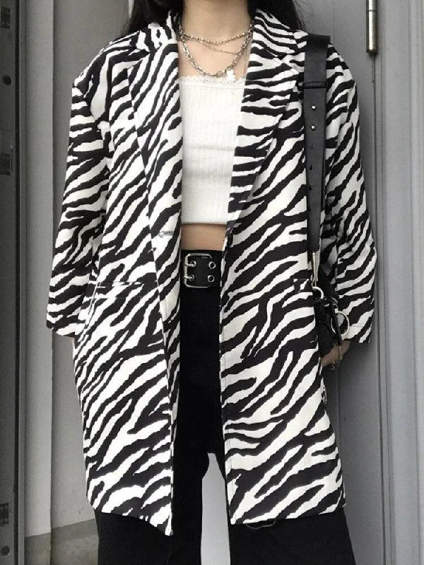 Zebra Print Long Blazer Women's Elegant Suit