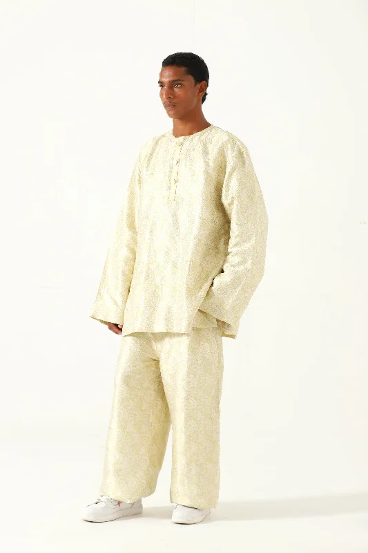 CREME SILK BROCADE TROUSERS Cropped Trousers Casual Linen