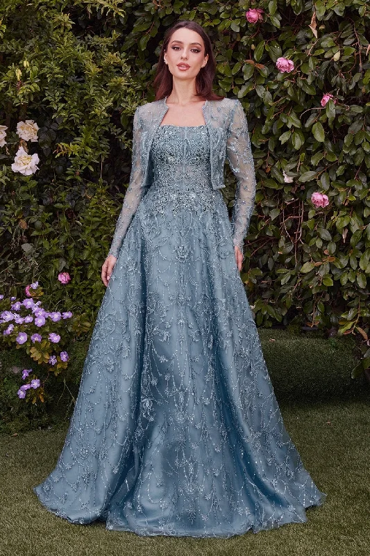 Andrea & Leo MA104 Long A Line Removable Jacket Formal Prom Dress Cotton Fabric Linen Fabric Terry Fabric Andrea & Leo MA104 Long A Line Removable Jacket Formal Prom Dress Cotton Fabric Linen Fabric Terry Fabric