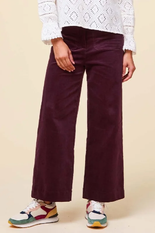 Kendal Cropped Stretch Corduroy Trouser | Burgundy Trousers Denim Distressed