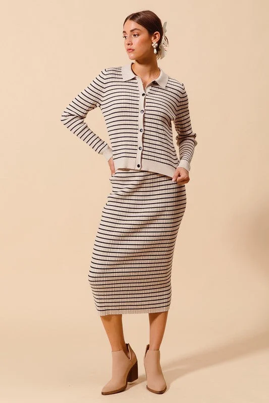 Betsy Ribbed Stripe Sweater in Oatmeal and Black Polka Dot Checkered Tartan
